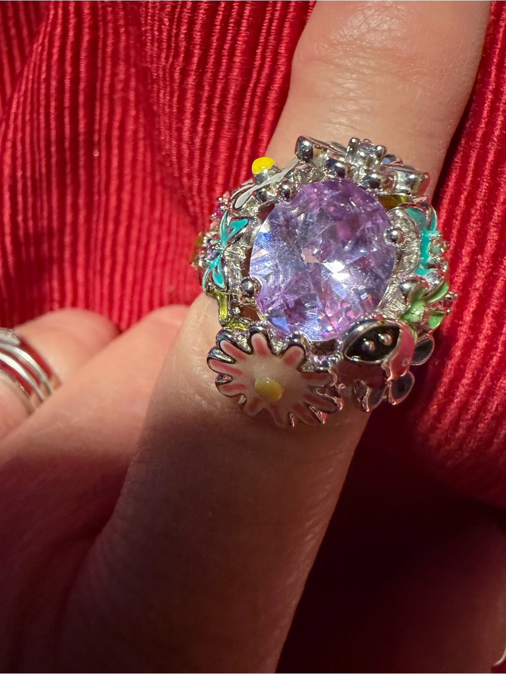 Park Lane Purple Crystal Enamel Flower Bug Ring Size 8